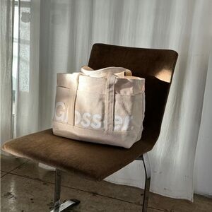 Glossier Beige Tote with White Logo